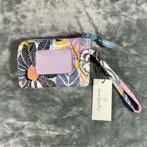 Vera Bradley RFID Zip Top ID Case Wallet - Palm Floral, Pastel Purple Inside NWT